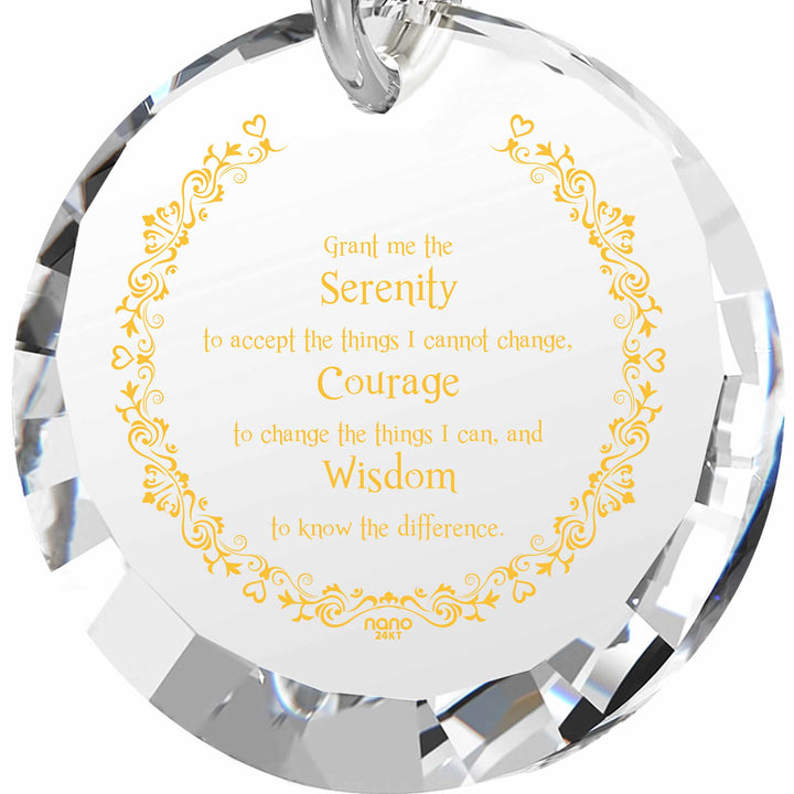 Serenity Prayer Necklace Inspirational Pendant Inscribed in 24k Gold