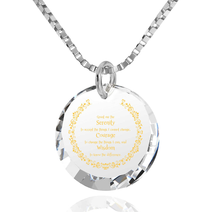 Serenity Prayer Necklace Inspirational Pendant Inscribed in 24k Gold