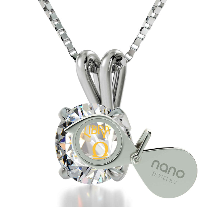 925 Sterling Silver Libra Necklace Zodiac Pendant 24k Gold Inscribed on Crystal