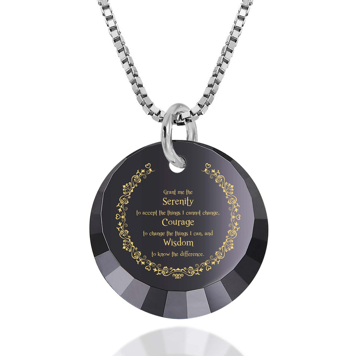 Serenity Prayer Necklace Inspirational Pendant Inscribed in 24k Gold