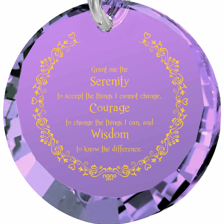 Serenity Prayer Necklace Inspirational Pendant Inscribed in 24k Gold