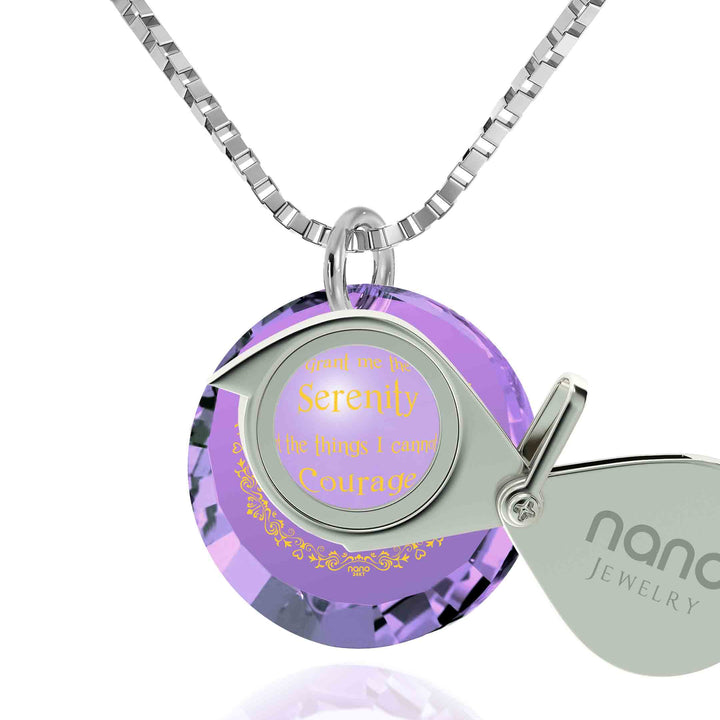 Serenity Prayer Necklace Inspirational Pendant Inscribed in 24k Gold