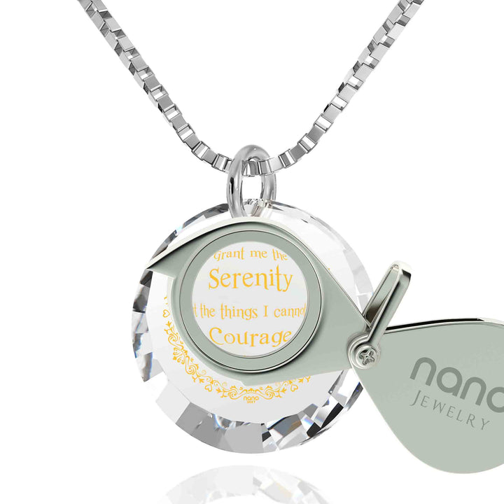 Serenity Prayer Necklace Inspirational Pendant Inscribed in 24k Gold