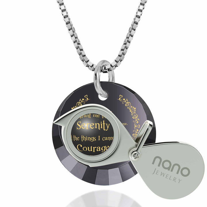 Serenity Prayer Necklace Inspirational Pendant Inscribed in 24k Gold